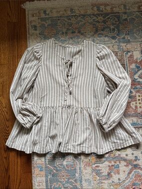 Striped Peasant Blouse in Cream and Tan